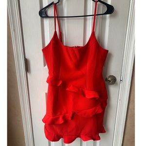 SELFIE LESLIE .... RED RUFFLE BOUTIQUE MINI DRESS